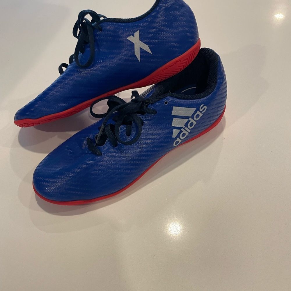 Adidas Blue Indoor Soccer Shoes with Red Accents
